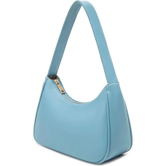 Women Lake Blue B Imported Polyester Pu Leather Zipper Closure Mini Tote Handbag - Picture 2 of 6